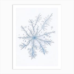 Fernlike Stellar Dendrites, Snowflakes, Pencil Illustration 3 Art Print