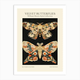 Velvet Butterflies Collection Butterfly Pattern William Morris Style 2 Art Print