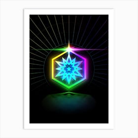 Neon Geometric Glyph in Candy Blue and Pink with Rainbow Sparkle on Black n.0172 Art Print