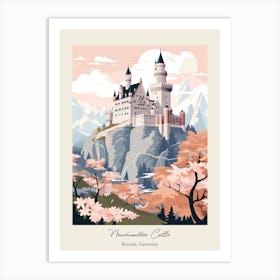Neuschwanstein Castle   Bavaria, Germany   Cute Botanical Illustration Travel 1 Poster Art Print