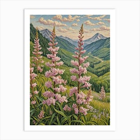 Pink Wildflowers In The Mountains Art Print