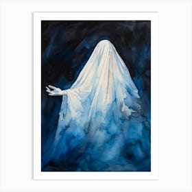 Watercolor Painting Capturing A Figure Shrouded In A Translucent Veil Reminiscent Of Religious Icon (4) Art Print