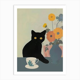 Black Cat Print Still Life With Tea Matisse Funny Art Print