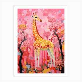 Colourful Giraffe & The Trees Art Print