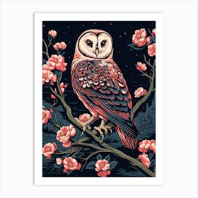 Vintage Bird Linocut Barn Owl 1 Art Print