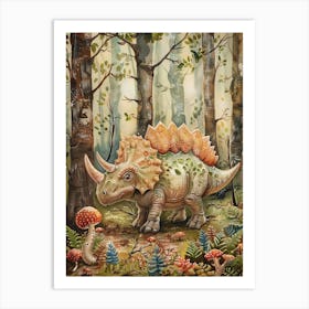 Triceratops In The Woodland Storybook Painting 1 Art Print