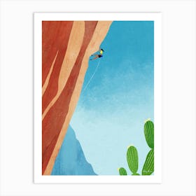 Canyon Climb | Girl Mountain Climbing Vacation Travel Illustration| Woman Climber in Canyon Landscape Art Print