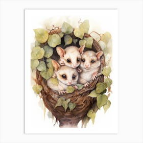 Adorable Chubby Mother Possum With Babies 1 Art Print