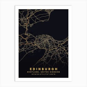 Edinburgh Scotland Black And Gold Map Art Print