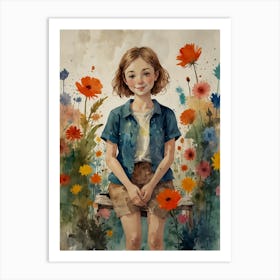 Little Girl In Flowers Art Print