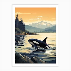 Orca Whale With Mountain Background Art Print