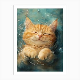 Happy Orange Cat Floating on Water 16 Art Print