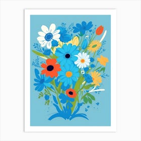 Beautiful Flowers Illustration Vertical Composition In Blue Tone 37 Art Print