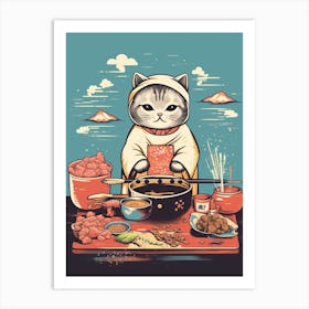 Kawaii Cat Drawings Cooking 5 Art Print