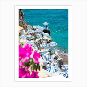 Positano Beach Umbrella Flowers Art Print