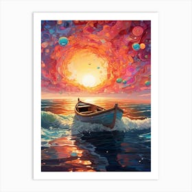 Boat At Sunset Art Print