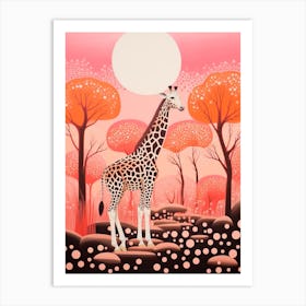 Giraffe In The Trees Cute Pink Patterns 4 Art Print