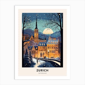 Winter Night  Travel Poster Zurich Switzerland 6 Art Print