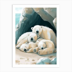 Polar Bear Family Sleeping In A Cave Storybook Illustration 4 Art Print