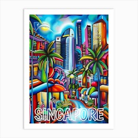 Singapore Cityscape, Cubism and Surrealism, Typography Art Print