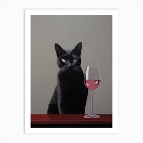 Cat With Wine Glass 1 Art Print