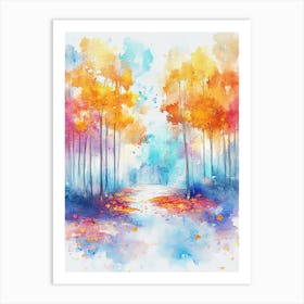 Watercolor Of Autumn Trees Art Print