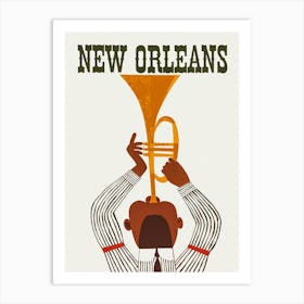 New Orleans, Trumpet Player, Vintage Travel Poster Art Print