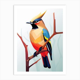 Colourful Geometric Bird Cedar Waxwing 3 Art Print
