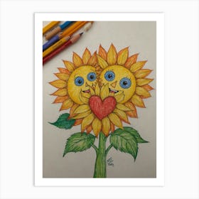 Sunflowers With Hearts Art Print