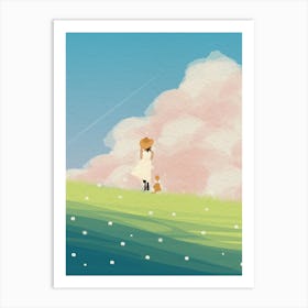 Minimal art View of girl in a green field Art Print