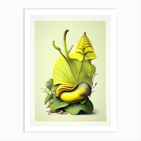 Snail With Yellow Background Botanical Art Print
