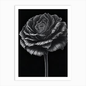 A Carnation In Black White Line Art Vertical Composition 18 Art Print