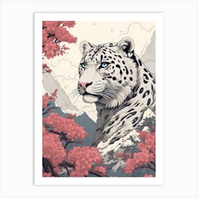 Snow Leopard Animal Drawing In The Style Of Ukiyo E 1 Art Print