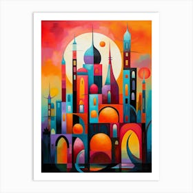 City of 1001 Nights, Abstract Vibrant Colorful Painting in Cubism Style 1 Art Print