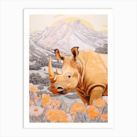 Rhino With Flowers & Plants 11 Art Print