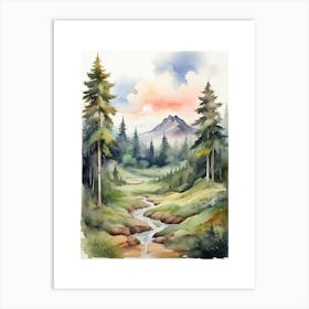 Taiga watercolor landscape, high quality watercolor forest background.6 Art Print