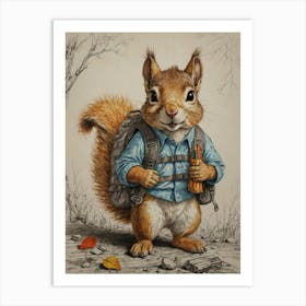 Squirrel With Backpack 2 Art Print