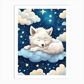 White Wolf Cub Sleeping On Cloud Art Print