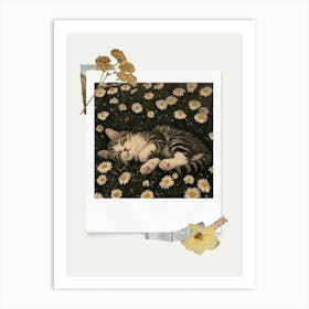 Scrapbook Sleeping Kitten Fairycore Painting 2 Art Print