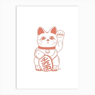 Red Lucky Cat Art Print