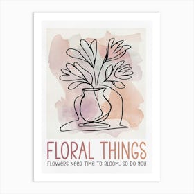 Floral Things Line Drawing on Watercolor Background Art Print