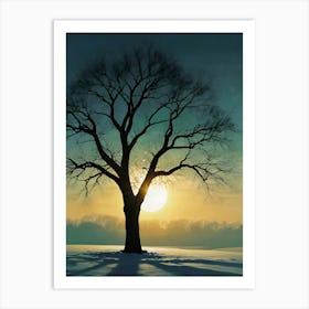 Bare Tree At Sunset Art Print