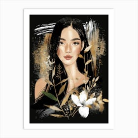 Asian Woman With Flowers 1 Art Print