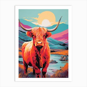 Highland Cows In The Glen Colour Burst 3 Art Print