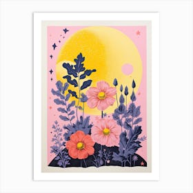 Abstract Landscape Risograph Flowers Style Art Print