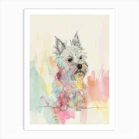Pastel Watercolour Australian Terrier Dog Line Illustration 3 Art Print