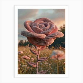 Pink Rose Knitted In Crochet 8 Art Print