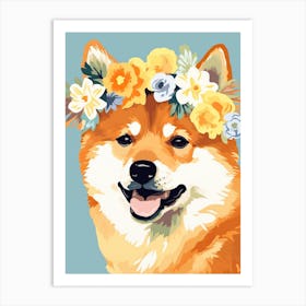 Shiba Inu Portrait With A Flower Crown, Matisse Painting Style 4 Art Print