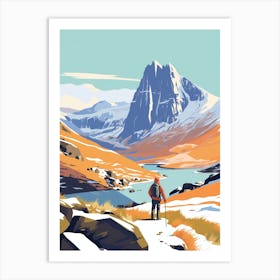 Vintage Winter Travel Illustration Snowdonia National Park United Kingdom 4 Art Print