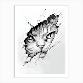 Angry Cat Watching from Wall Hole 22 Art Print